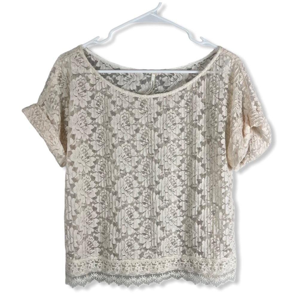 Peppermint lace crop top short sleeve cream